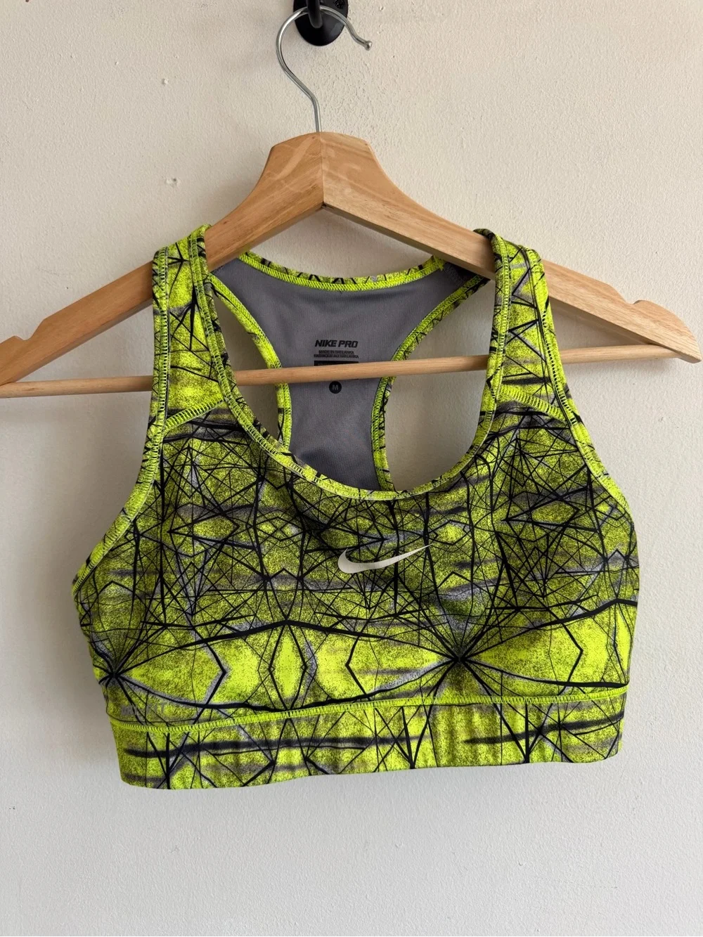 Nike Neon Yellow Geometric Print Sports Bra